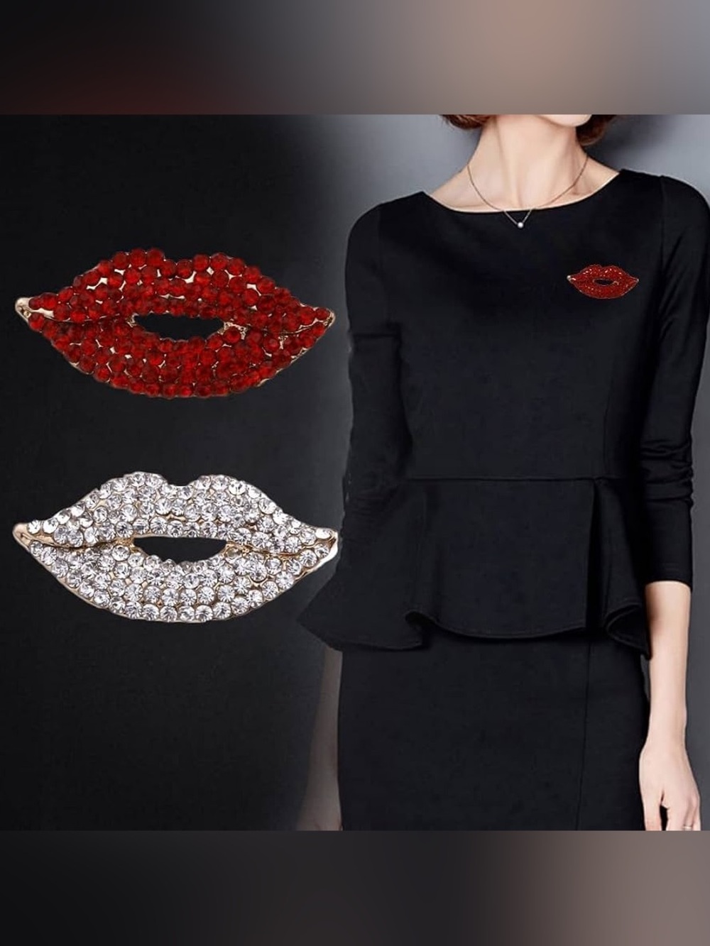 Rhinestone Lip Brooch